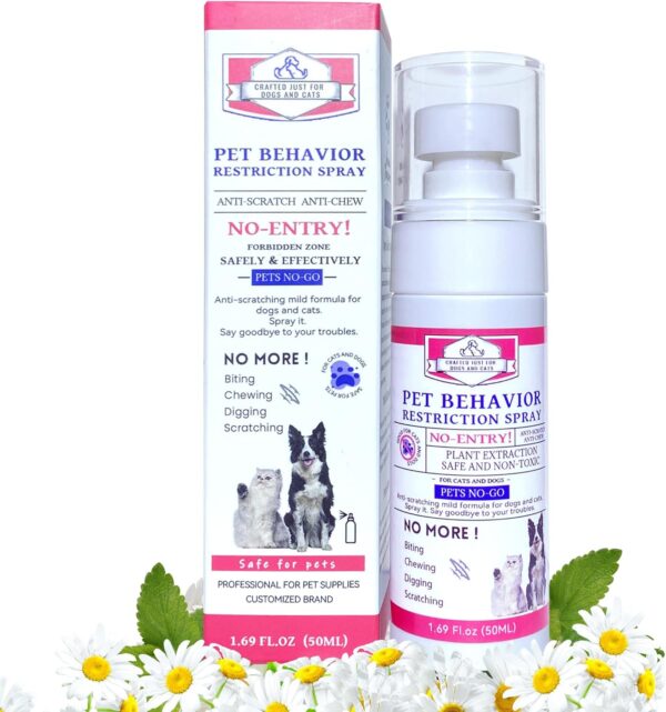 Pet Behavior Restriction Spray, Plant Extract Bitter Apple Spray for Dogs and Cats. No Chew, No Marking, No Lick, No Pee, Not Here Deterrent Spray