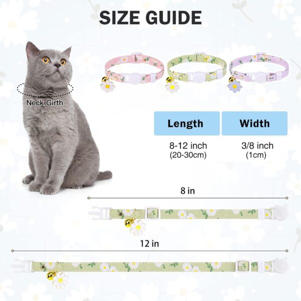 3 Pack Breakaway Cat Collars with Bell- Daisy Pendant Spring Cat Collar for Girl Boy Cats with Safety Buckle- Cute Kitten Collar Adjustable 8"-12" for Kitty Puppy Small Pets - Image 4