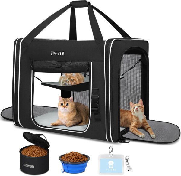 Combinable Pet Carrier for Large Cat or Medium Dog, 18"x17"x17" Large Cat Carrier for Car Travel, 2 Small Pet Soft Carrier with Food Bag, Bowl and Safety Locking Zippers for Vet, Camping