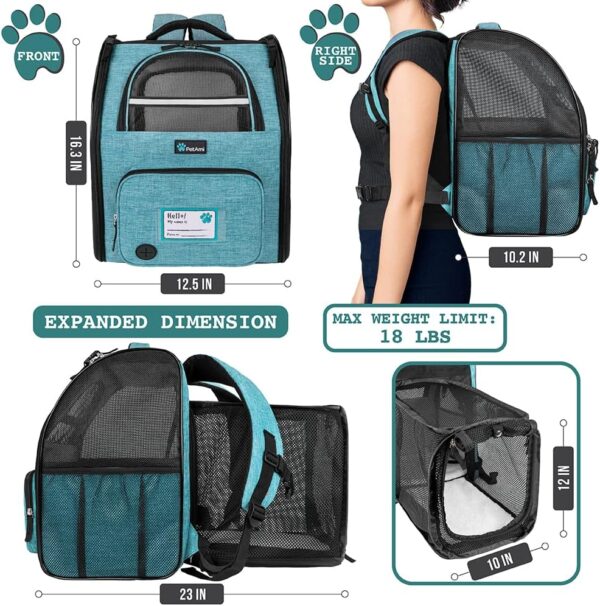 PetAmi Dog Cat Backpack Carrier, Expandable Pet Carrier Backpack for Travel Hiking, Small Medium Dog Puppy Large Cat Carrying Backpack, Airline Approved Ventilated Soft Back Support, 18 lbs, Teal Blue - Image 2