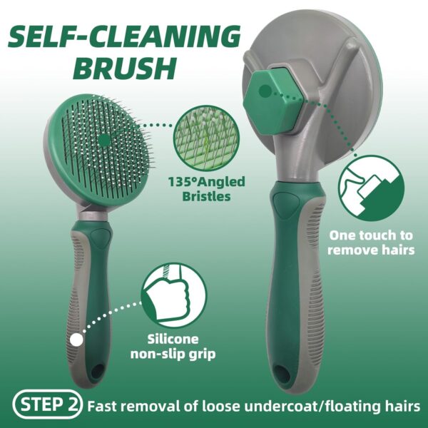 Dog Brush for Shedding,7 PCS Dog Grooming Brush Kit to De-fur,Dog Hair Slicker Deshedding Brush with Undercoat Rake Comb Bath Brush&Nail Clipper for Grooming Short Long Haired Dogs Cats Green - Image 3