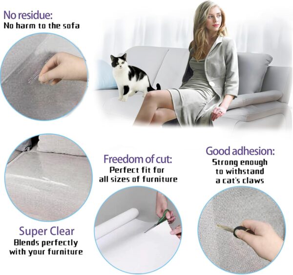 Furniture Cat Scratch Protector - 12 Pcs Clear Self-Adhesive Cat Couch Protectors, Furniture Protectors from Cat Scratching, couch corner protectors for cats (with 52 Twist Pins) - Image 3