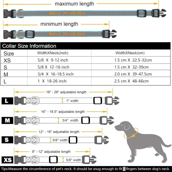 Reflective Personalized Dog Collar - Custom Embroidered Dog Collars with Pet Name and Phone Number for Boy and Girl Dogs, 4 Adjustable Sizes, XSmall,Small, Medium and Large - Image 5