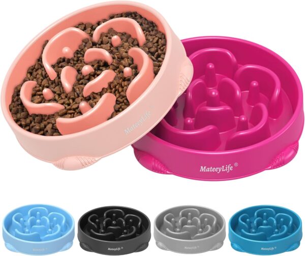 MateeyLife Large Slow Feeder Dog Bowls 2PCS, Anti-Choking Puzzle Dog Food Bowls, Non Slip Interactive Dog Feeding Bowls Slow Down Eating, Bloat Stop Maze Dog Dishes Dog Feeder 4 Cups Pink&Purple