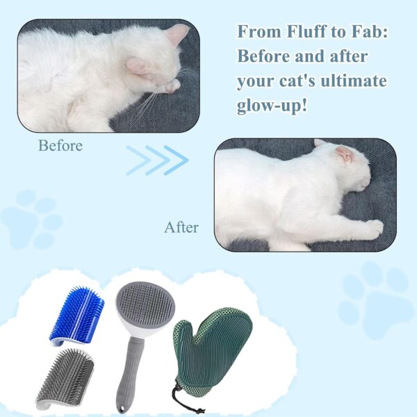 4 Pcs Cat Grooming Kit: Self-Cleaning Slicker Cat Brush, Deshedding Glove, and Cat Corner Massagers for Effortless Shedding, Detangling, and Relaxing Massage - Ideal for Long and Short-Haired Cats - Image 6