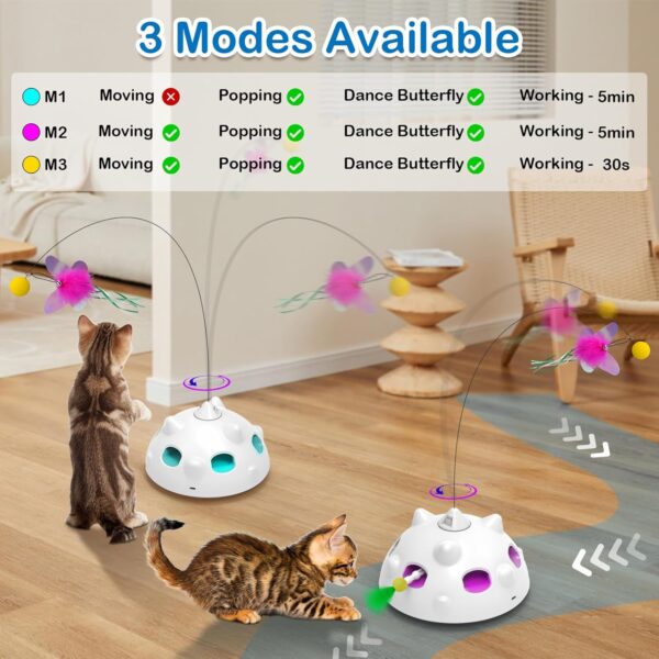 Interactive Cat Toys 3in1 Automatic Cat Toys for Bored Indoor Adult Cats Fluttering Butterfly/Hide and Seek/Long Feather Wand Rechargeable,Motion Activated Exercise Toy - Image 4