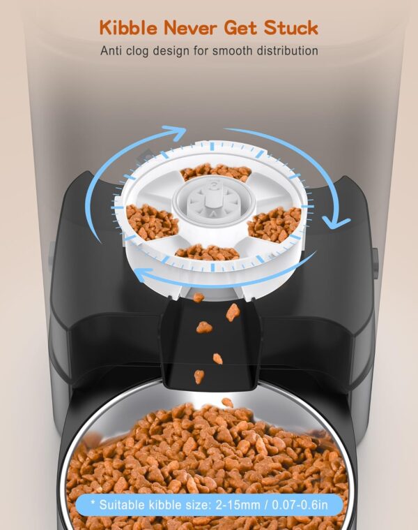 HoneyGuaridan 3.5L Automatic Cat Feeder for Two Cats, Cat Food Dispenser with Stainless Steel Bowl,Timed Cat Feeder Programmable 1-6 Meals Control, Dual Power Supply,10s Meal Call Black - Image 5