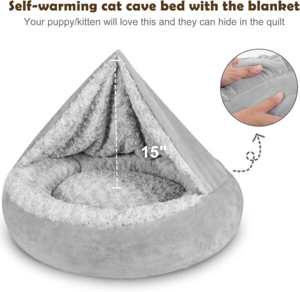 JOEJOY Small Dog Bed Cat Bed with Hooded Blanket, Cozy Cuddler Luxury Puppy Pet Bed, Donut Round Calming Anti-Anxiety Dog Burrow Cave Bed - Anti-Slip Bottom and Machine Washable 23 inch - Image 4