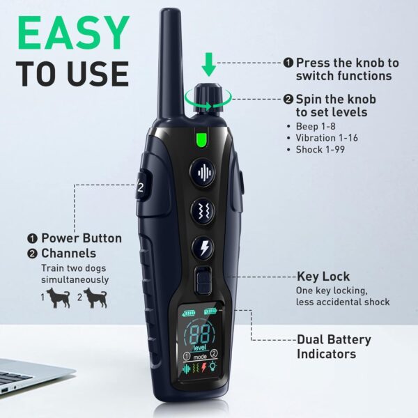 Dog Shock Collar 2 Dogs(15-150lbs) with Flashing Light for Night Walks,4000FT Dog Training Collar Adjustable Pitch Beep(1-8), Vibration(1-16), Safe Shock(1-99), and Keypad Lock, Shock Collar for Dogs - Image 4