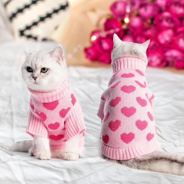 KOOLTAIL Cat Sweater - Valentine's Day Outfit with Heart Love Pattern Soft Warm Knit Turtleneck Clothes for Cats Kitten Small Dogs Puppy Pink M - Image 7