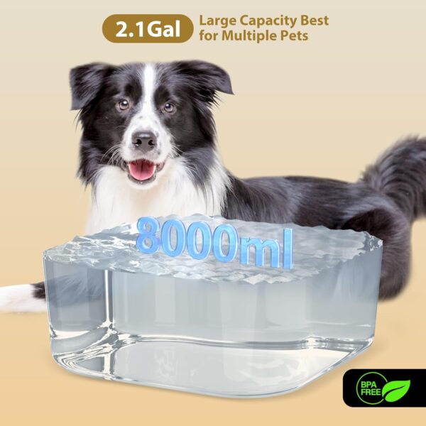 Dog Water Fountain for Large Dogs, 2.1Gal/8L/230oz Pet Water Fountain with Intelligent Mode, Ultra Quiet, BPA-Free,Battery Operated,Cordless, LED Reminder,Ideal for Multiple Dogs&Cats - Image 3