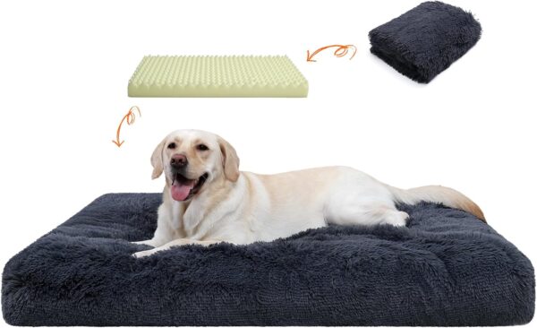 Orthopedic Dog Beds Large Sized Dog, Washable Dog Bed with Removable Cover, Waterproof Dog Crate Bed with Non-Slip Bottom, Fluffy Pet Bed 41×27 Inch, Dark Grey