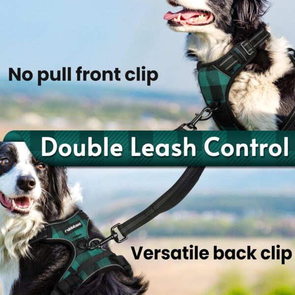 rabbitgoo Dog Harness Medium Sized Dog No Pull, Comfortable Padded Plaid Dog Harness with Handle Easy Control, Adjustable Reflective Puppy Pet Harness Vest with 2 Leash Clips, Green Plaid, M - Image 4