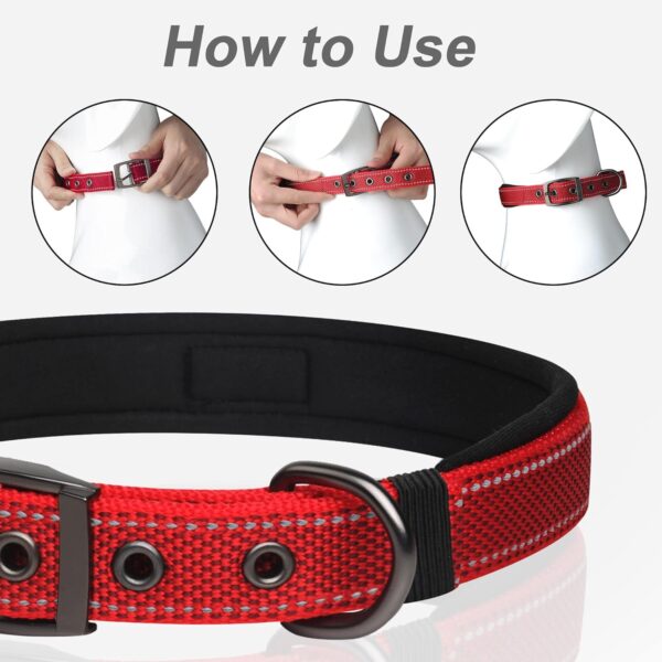 PetiFine Dog Collar with Metal Buckle, Heavy Duty Dog Collar with Soft Neoprene Padded, Adjustable Reflective Nylon Dog Collars for Small Medium Large Dogs(S, Red) - Image 6