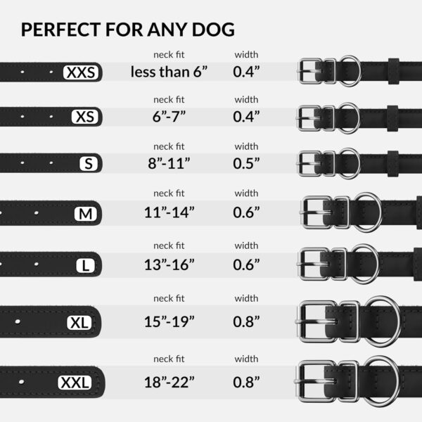 CollarDirect Rolled Leather Dog Collar, Soft Padded Round Puppy Collar, Handmade Genuine Leather Collar Dog Small Large Cat Collars 13 Colors (11-14 Inch, Black Smooth) - Image 4