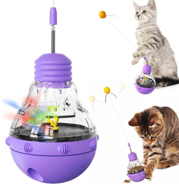 Cat Toys for Bored Indoor Cats Tumbler Interactive Cat Toys with Teaser Wand Cat Food Dispenser - Ideal for Exercise and Boredom Relief Pet Supplies Birthday Gift (Purple)