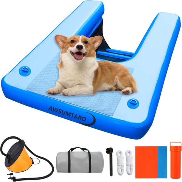 Inflatable Dog Dock，Inflatable Dog Raft ，Water Sports Floating Platform Swimming Pool, Boat Dock ramp Ladder | Swimming Pets weigh no More Than 220 pounds - Image 6