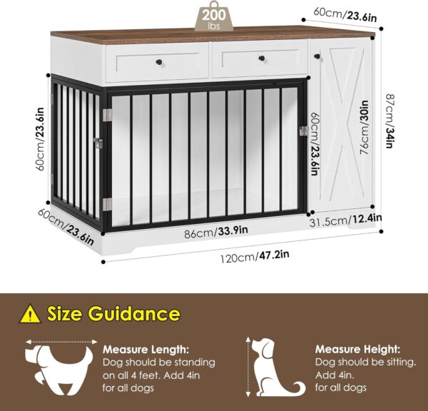 Dog Crate Furniture Kennel with Double Doors Wooden Pet House with 2 Drawers and Storage Cabinet, Indoor Dog Cage Farmhouse Modern Side End Table for Small Medium Dogs, White - Image 7