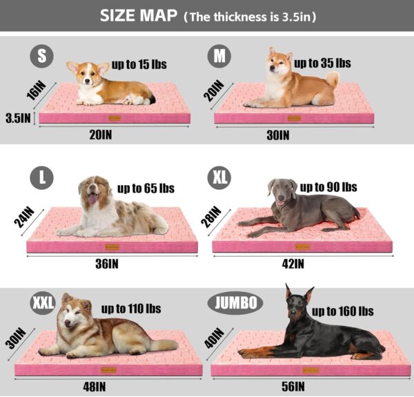 Patas Lague Checkered Orthopedic XL Dog Bed for Large Dogs 42''X28'', Waterproof Big Large Dog Beds with Removable Washable Cover,Egg Crate Foam Pet Bed Mat with Nonskid Bottom, Pink - Image 6