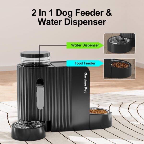 Automatic Gravity Pet Feeder, 1.8 Gallons*2 Dog Feeder and Water Dispenser Set, 2-in-1 Automatic Feeder and Stainless Steel Water Dispenser for Dogs, Cats, Rabbits, Puppies (Black) - Image 2