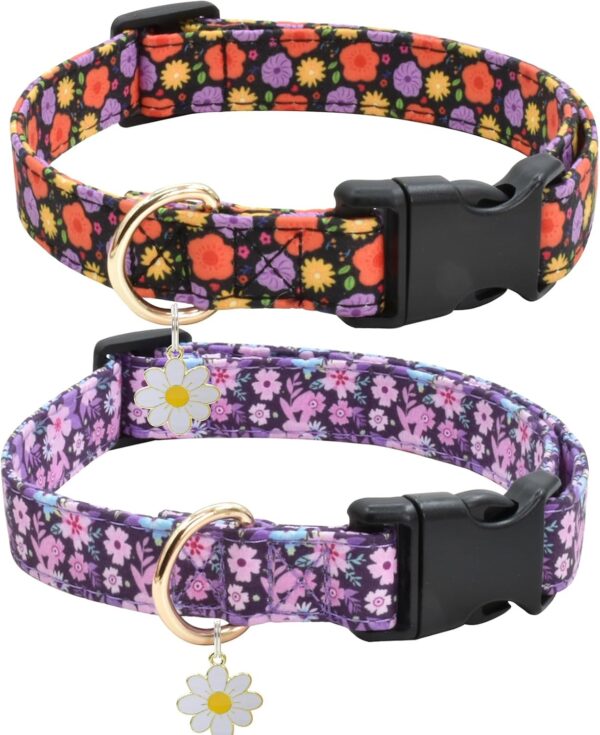 2 PCS Cotton Dog Collar Soft Cute Flower -3 Sizes Soft Nylon Puppy Collar Adjustable for Girl Female Small Medium Large Dogs… (Flower-5, M(13-18in))