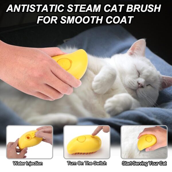 BABORUI Pet Steam Brush, Cat Steamy Brush for Shedding with Water Tank, Multifunctional Wet Cat Grooming Brush Steamer, Rechargeable Steaming Pet Brush for Short or Long Hair Cats/Dogs(Yellow) - Image 9