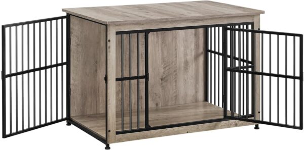 Feandrea Dog Crate Furniture, Side End Table, Modern Kennel for Dogs Indoor up to 70 lb, Heavy-Duty Dog Cage with Enclosed Base, Double-Door Dog House, Heather Greige UPFC023G01 - Image 8