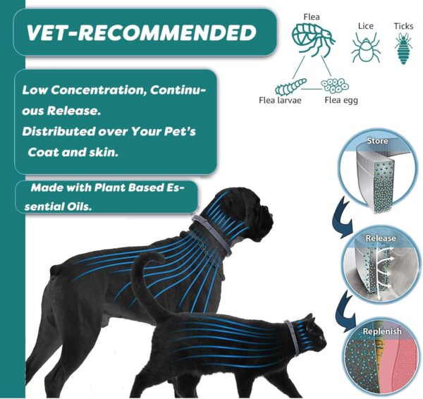 Flea and Tick Collar for Dogs and Cats - Safe and Natural Prevention and Control of Pests on Puppies and Kittens - Waterproof - Free Comb - 2-Pack (13.8 in & 27.5 in) - Image 3