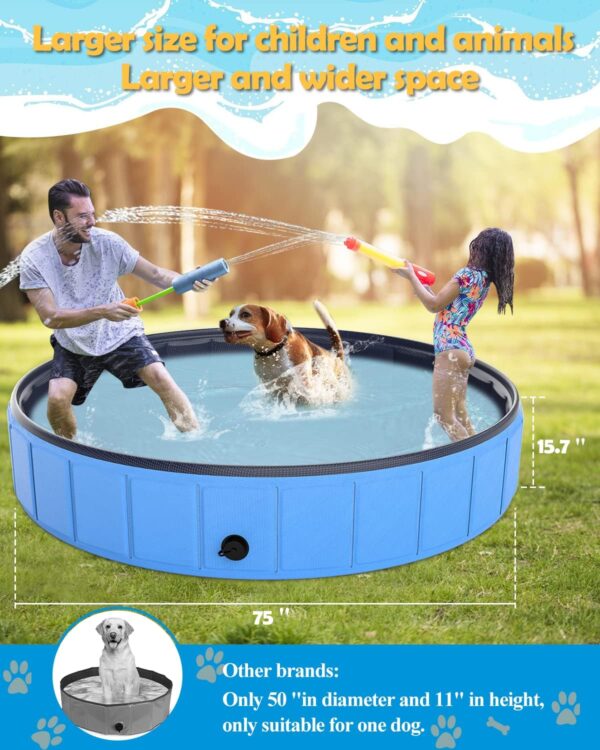 Extra Large Dog Pool Foldable Plastic Pool for Large Dogs,1mm Durable and Collapsible Pet Bathing Tub Portable Outside Swimming Pool for Kiddie and Dogs (75x15.7in) - Image 3