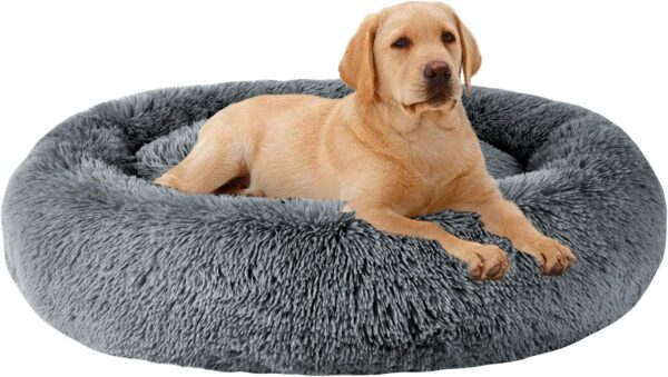 MFOX Calming Dog Bed (L/XL/XXL/XXXL) for Medium and Large Dogs Comfortable Pet Bed Faux Fur Donut Cuddler Up to 25/35/55/100lbs