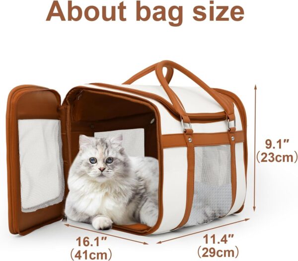 Latest style，Cat Carrier, Pet Carrier Portable Bag Airline Approved Max 15lbs, Soft Sided Cat Carrier with Solid Outer Frame Design, Foldable Bowl, Adjustable Shoulder Strap, ivory white - Image 3