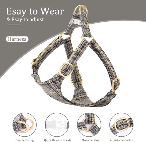 Beirui Lightweight Small Dog Harness Collar and Leash Set, Soft Cute Plaid Puppy Harness and Collar with Bowtie,Adjustable No Pull Pet Harness Small Sized Dog Cats Walking(Gray,XS) - Image 4