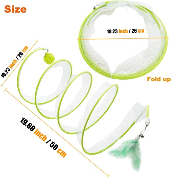 Self Play Cat Hunting Spiral Tunnel Toy, Folded Cat Tunnel Toy Spiral Cat Toy, Cat Spring Toy Spiral Cat Toys for Indoor Cats Play Exercise (Green) - Image 3