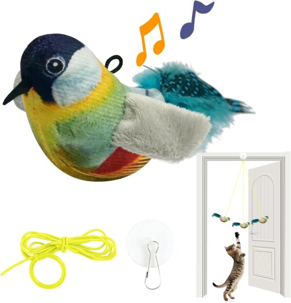 Cat Toys Hanging Bird, Retractable Cat Teaser Toy, Vivid Chirping, Interactive Catnip Toys for Indoor Cats Kitten Play Chase Exercise, Set B