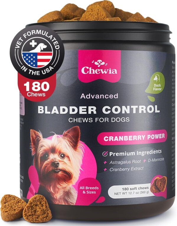 Dog UTI Treatment - Dog Cranberry Supplement for Urinary Tract, Bladder & Kidney Health, Incontinence Support - Bladder Control Cranberry Chews - Cranberry Supplement for Dog Incontinence