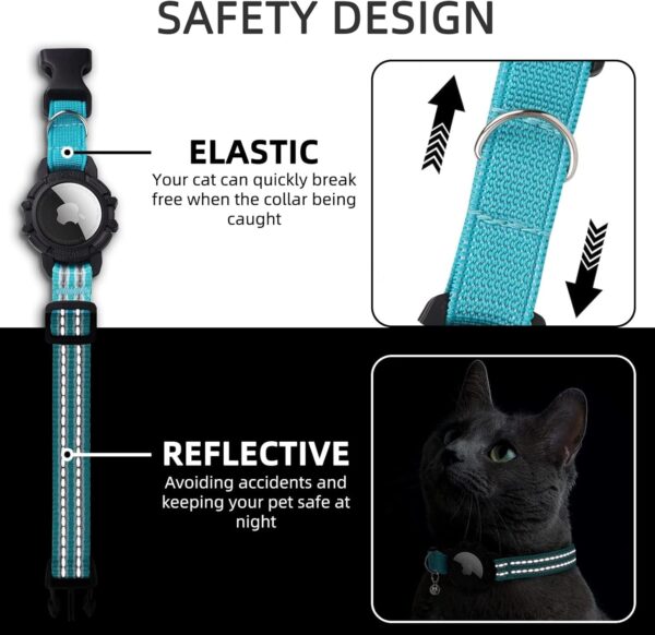 Reflective AirTag Cat Collar, Integrated Kitten Collar with Apple Air Tag Holder, Lightweight Cat Tracker Collars with Bell, Fits for Girl Boy Cats, Kittens and Puppies (Teal, S) - Image 3