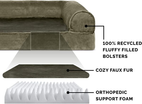 Furhaven Orthopedic Dog Bed for Medium/Small Dogs w/ Removable Bolsters & Washable Cover, For Dogs Up to 35 lbs - Faux Fur & Velvet Sofa - Dark Sage, Medium - Image 4