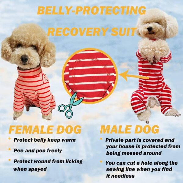 Dog’s Recovery Suit Post Surgery Shirt for Puppy, Full Coverage Dog's Bodysuit Wound Protective Surgical Clothes for Small and Medium Pets (pink white stripe-m) - Image 4