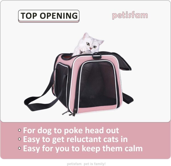 petisfam Soft Pet Carrier for Medium Cats and Small Dogs with Cozy Bed, 3 Doors, Top Entrance | Airline Approved, Escape-Proof, Breathable, Leak-Proof, Easy Storage (Pink) - Image 3