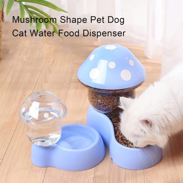 Pets Auto Feeder, Automatic Dog Gravity Food Feeder, Cat Water Dispenser, Mushroom Shape Dog Cat Water Food Container, Pet Food Bowl for Small Medium Dog Pets Puppy Kitten Blue - Image 3