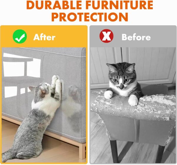 Anti Cat Scratch Furniture Protector: Double Sided Self-Adhesive Tape Furniture Guards Anti Cat Scratch for Sofa - Couch Protector for Dog, Keep Pet Off Couch | 10 Pack No Pins - Image 3