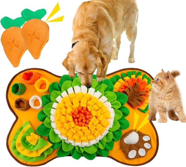 Snuffle Mat for Dogs and Cats,Sniff Mat with 2 Carrot Toys,17''x25'' Activity Mat for Cats,Rabbits,Puppies - Slow Eating,Stress Relief,Foraging Skills Training