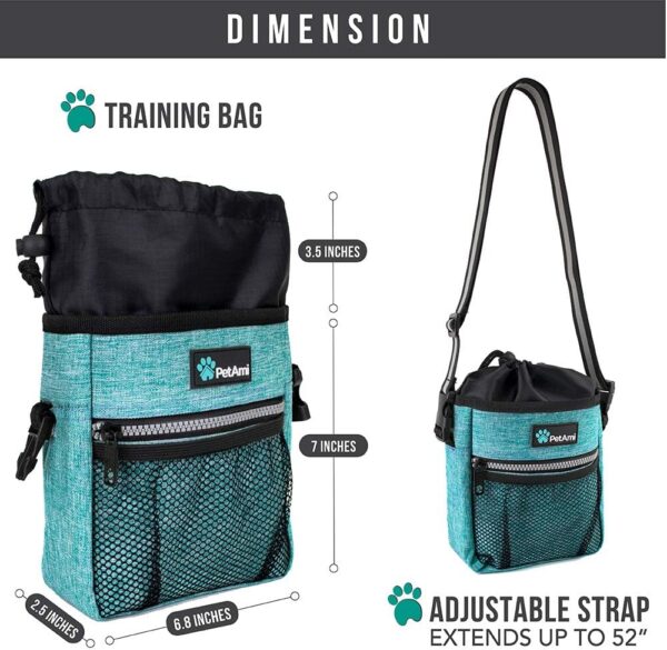 PetAmi Dog Treat Pouch | Dog Training Pouch Bag with Waist Shoulder Strap, Poop Bag Dispenser | Treat Training Bag for Treats, Kibbles, Pet Toys | 3 Ways to Wear (Turquoise) | No bowl included - Image 6