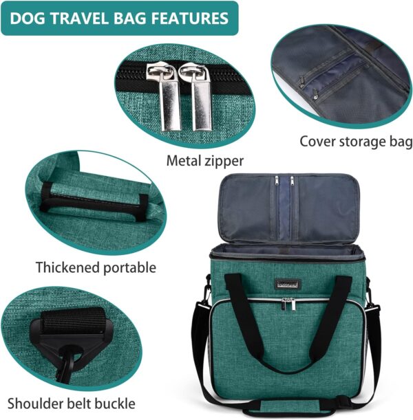 BAGLHER Dog Travel Bag, Pet Travel Bag (All Pet Travel Supplies), with 2 Pet Food Containers and 3 Collapsible Silicone Bowls; Essential Kits for Pet Travel Green - Image 4