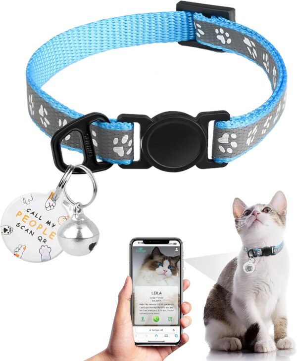 Cat Collar Breakaway with QR Code Name Tag, Reflective Kitten Collars with Bell, Cat ID Tag personalized, Ultra-Durable, Adjustable, Quick Release, Fits Most Girl Boy Small Large Cats (8''-13.3'')