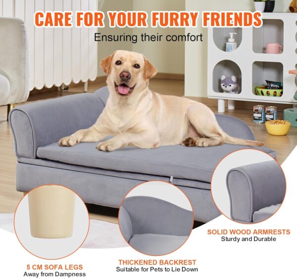 VEVOR Pet Sofa, Dog Couch for Large-Sized Dogs and Cats, Soft Velvety Dog Sofa Bed, 110 lbs Loading Cat Sofa, Grey - Image 7