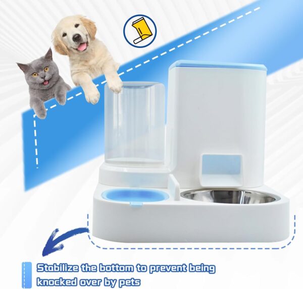 Automatic Cat Food and Water Dispenser Set 2 in 1, All-in-One Gravity Pet Feeder with Stainless Steel Cat Food Bowl Travel Auto Supply Feeder and Water Dispenser for Small Medium Cats Dogs (Blue) - Image 7