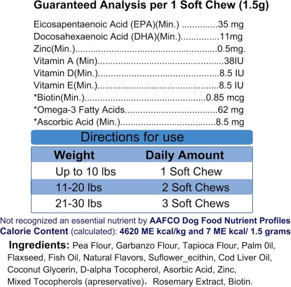 Omega-3 Multivitamin Skin and Coat Supplement for Dogs Omega 3 Fish Oil Supplement, Supports Shedding, Skin & Coat, Immunity, EPA,DHA- 300g(200 Chews) - Image 2