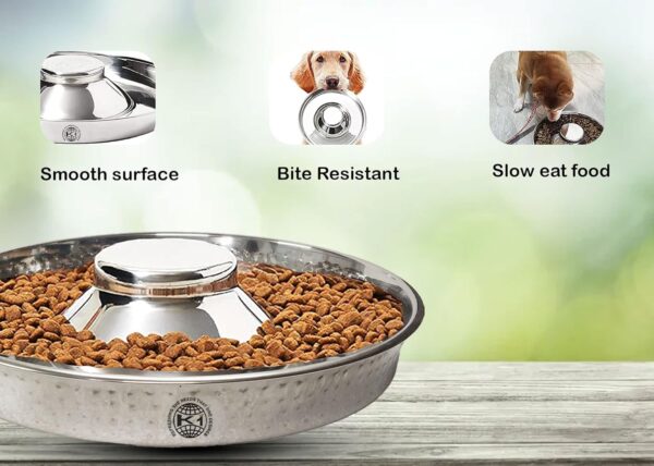 King International Stainless Steel 1 Hammered Slow Feeder Dog Bowl, Puppy Bowl,Puppy Food Bowl,Dog Bowl for Small Dogs,11.4'',Puppy Saucer,Puppy Supplies,Puppy Feeder,Puppy Feeding Bowls for Litters - Image 8