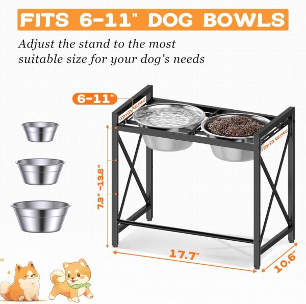 Elevated Dog Bowls Stand, Adjustable Width Raised Dog Bowl Stand for 6-11" Bowls, 3 Height Adjustments Dog Food Bowl Stand for Large Medium Breed(Bowl Not Included) - Image 3